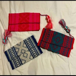 Sold as Lot of 3 or Individually woven handmade purse with tassel from Oaxaca